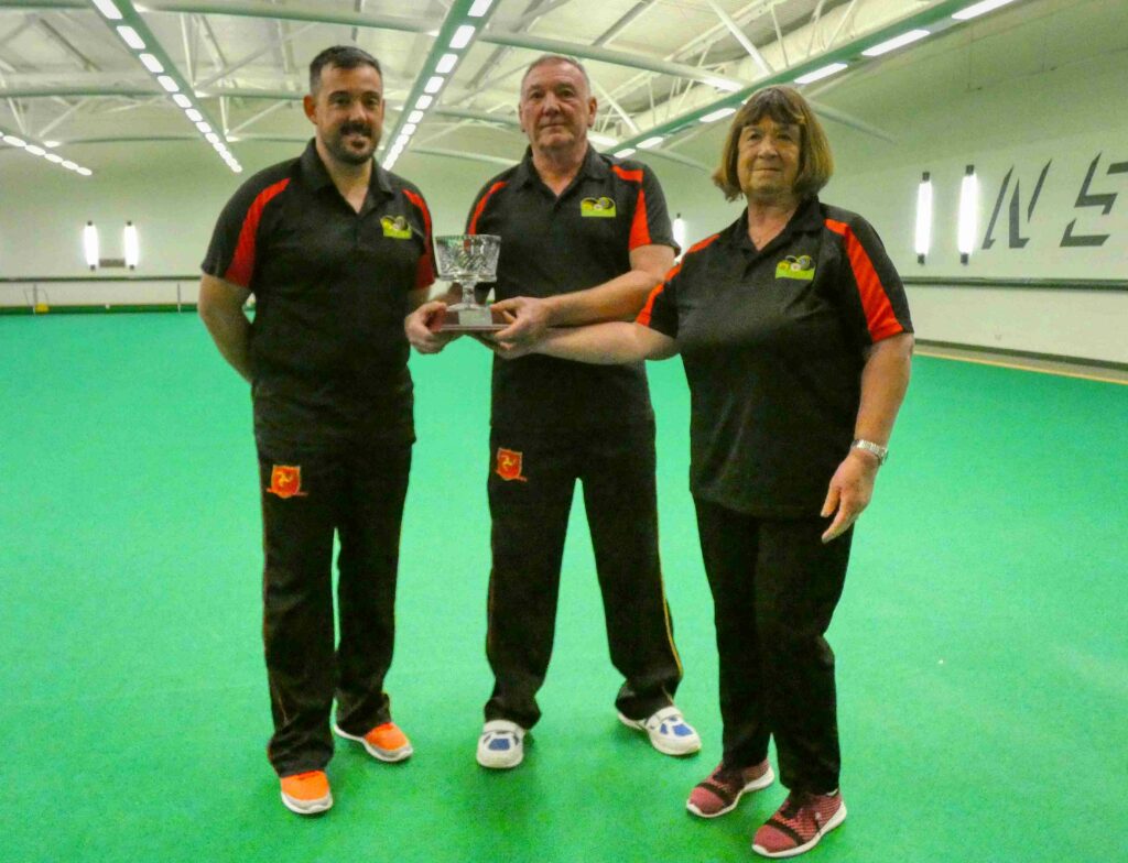 Mark and Clive McGreal with Win Kewley, President of the Indoor bowling association