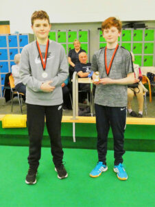 Junior championship finalists left to right runner up William Corris and winner John Long with their medals